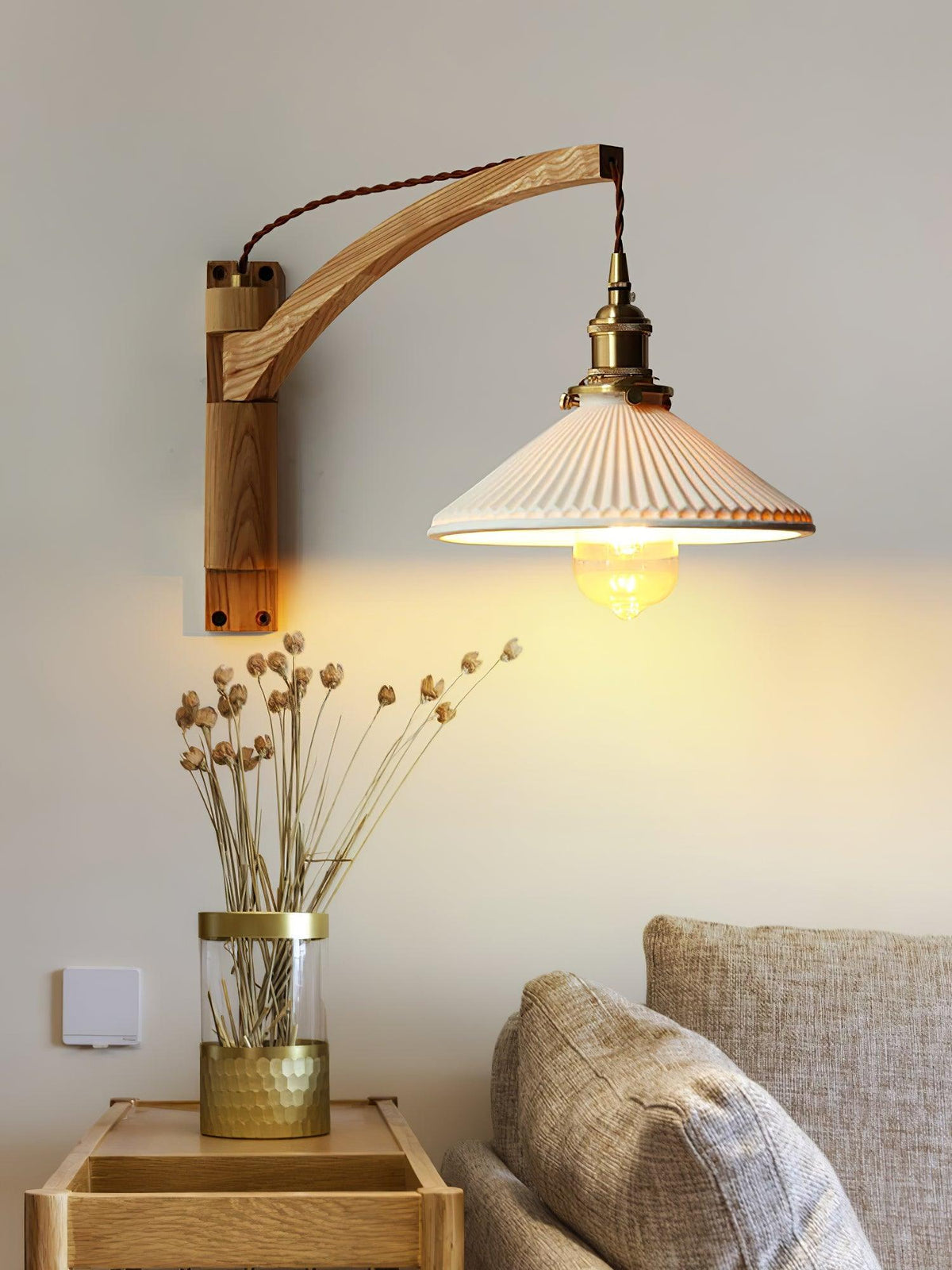 Swing Arm Walnut Wall Light