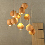 Wooden Orb Sphere Cluster Pendant Light