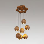 Wooden Orb Sphere Cluster Pendant Light