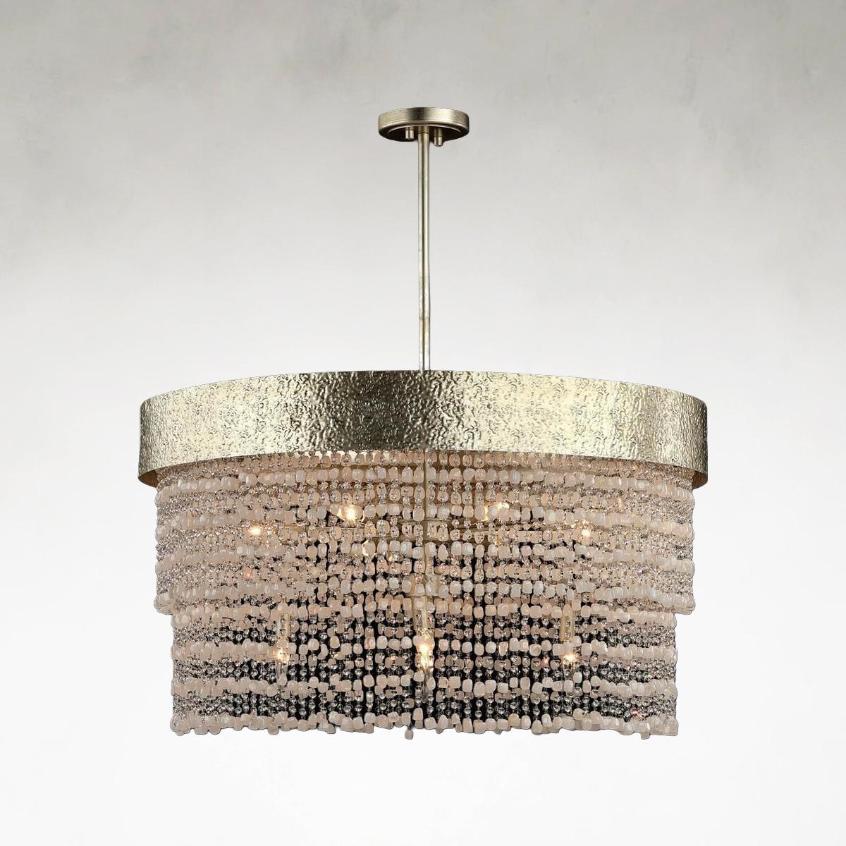 Crystal Curtain 12-Light 36-Inch Champagne Silver Chandelier Ceiling Fixture