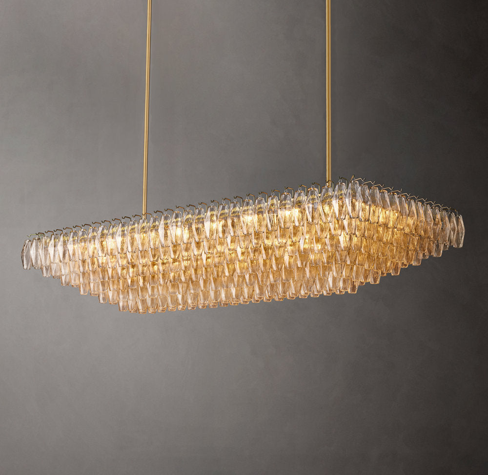Chiara Clear Glass Tiered Rectangular Chandelier 74"