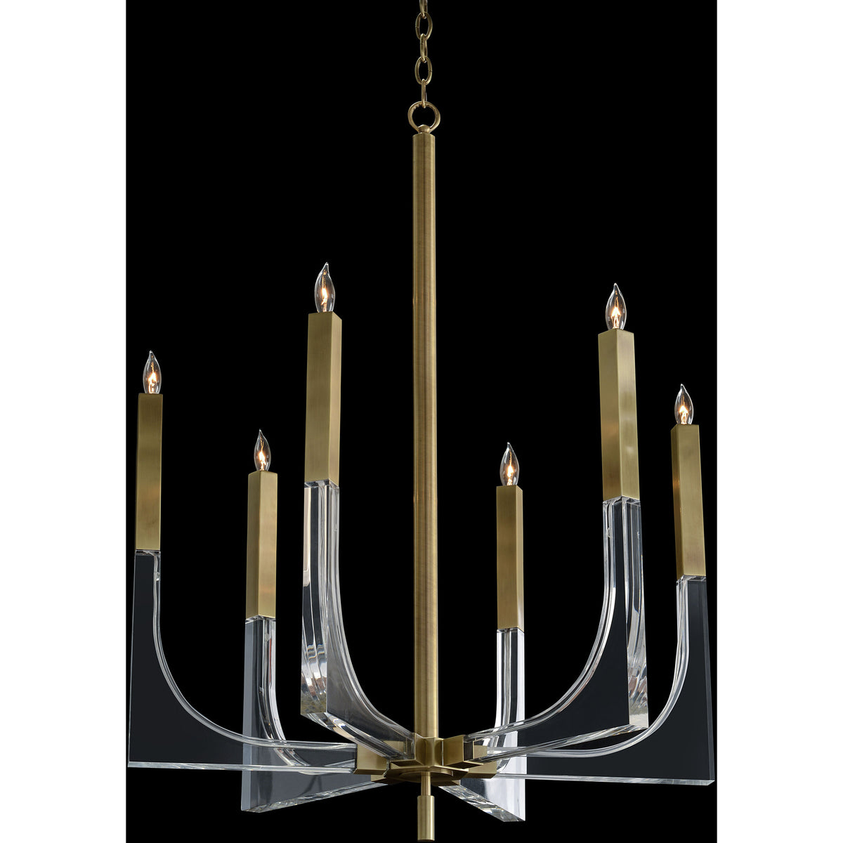 Acrylic 6-Light Brass and Acrylic Ceiling Chandelier
