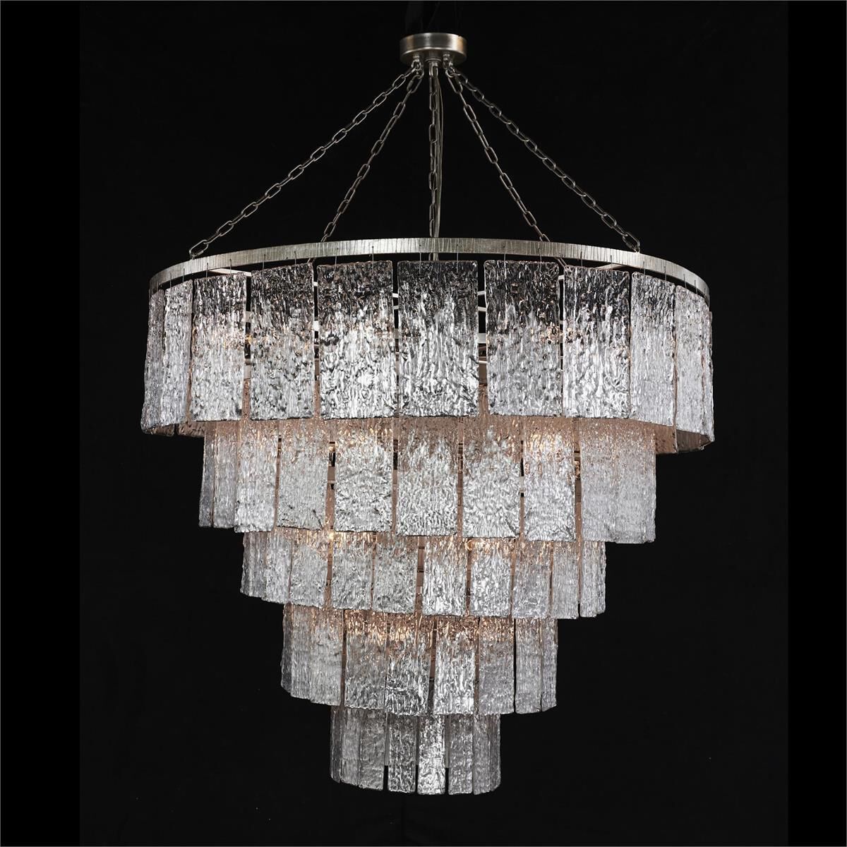Twilighting 24-Light 50.25-Inch Silver Slumped Glass Chandelier Ceiling Fixture