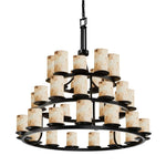 Justice Design - ALR-8712-10-MBLK - Alabaster Rocks Dakota - 42 Inch 3-Tier Ring Chandelier with Cylinder Alabaster Resin Shade
