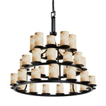 Justice Design - ALR-8712-10-MBLK - Alabaster Rocks Dakota - 42 Inch 3-Tier Ring Chandelier with Cylinder Alabaster Resin Shade