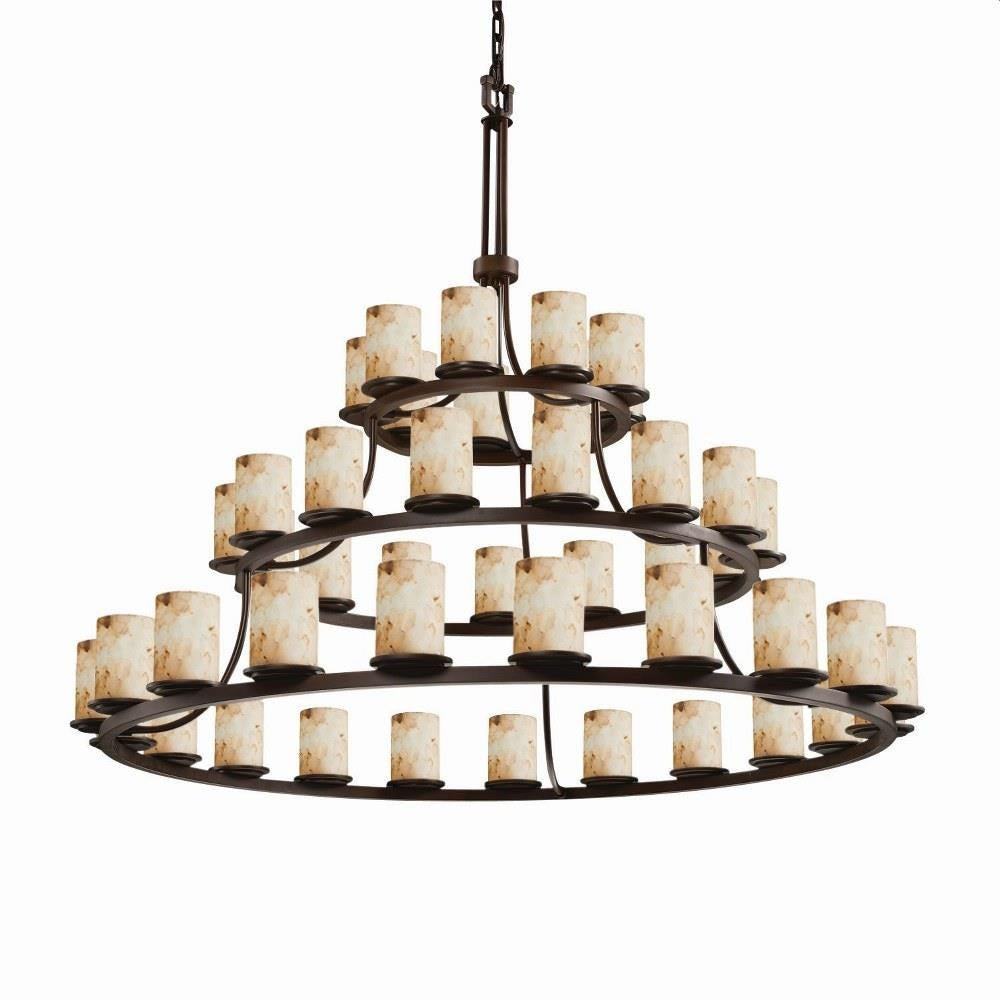 Justice Design - ALR-8714-10-DBRZ - Alabaster Rocks Dakota - 60 Inch 3-Tier Ring Chandelier with Cylinder Alabaster Resin Shade