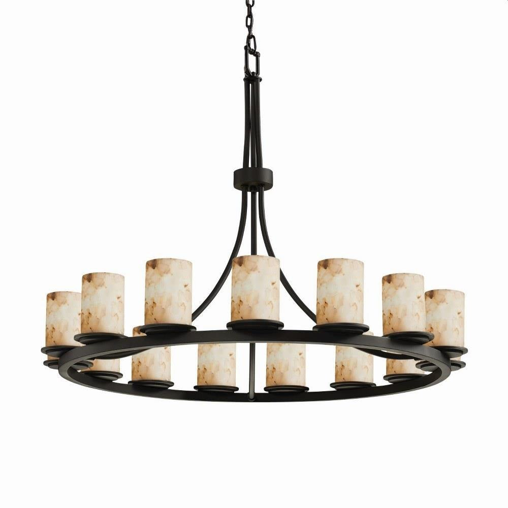 Justice Design - ALR-8716-10-DBRZ - Alabaster Rocks Dakota - 60 Inch Ring Chandelier with Cylinder Flat Rim Alabaster Resin Shade