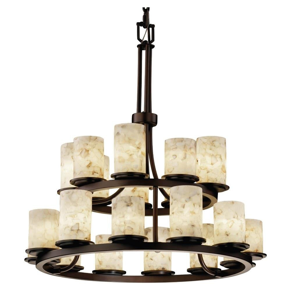Justice Design - ALR-8767-10-MBLK - Alabaster Rocks Dakota - 33 Inch 2-Tier Ring Chandelier with Cylinder Flat Rim Alabaster Resin Shade