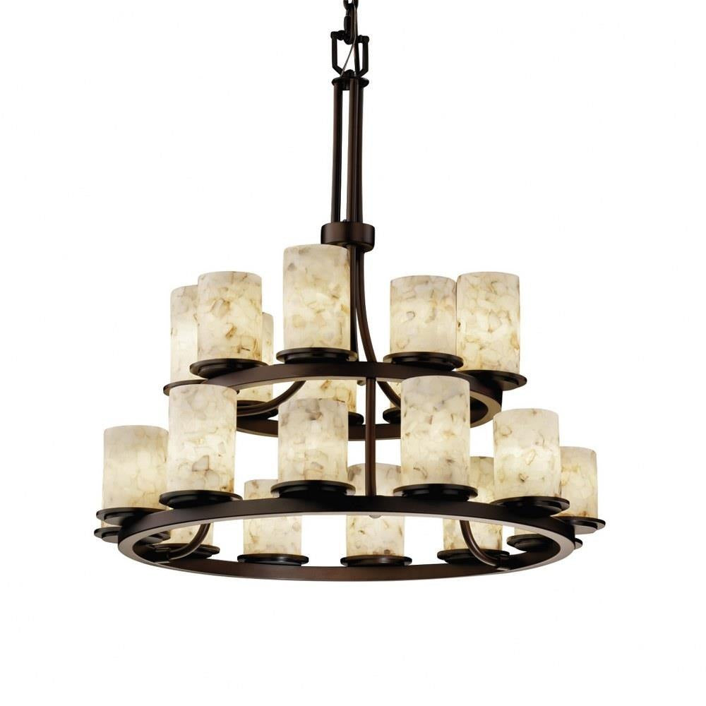 Justice Design - ALR-8767-10-MBLK - Alabaster Rocks Dakota - 33 Inch 2-Tier Ring Chandelier with Cylinder Flat Rim Alabaster Resin Shade