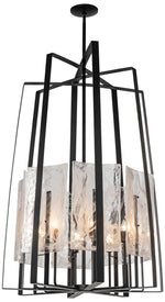 Arc 34.4" Wide 8-Light Tall Black Pendant With White Swirl Glass Shade