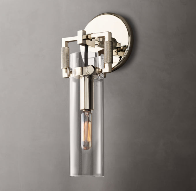 Machinist Glass Cylinder Sconce 9"