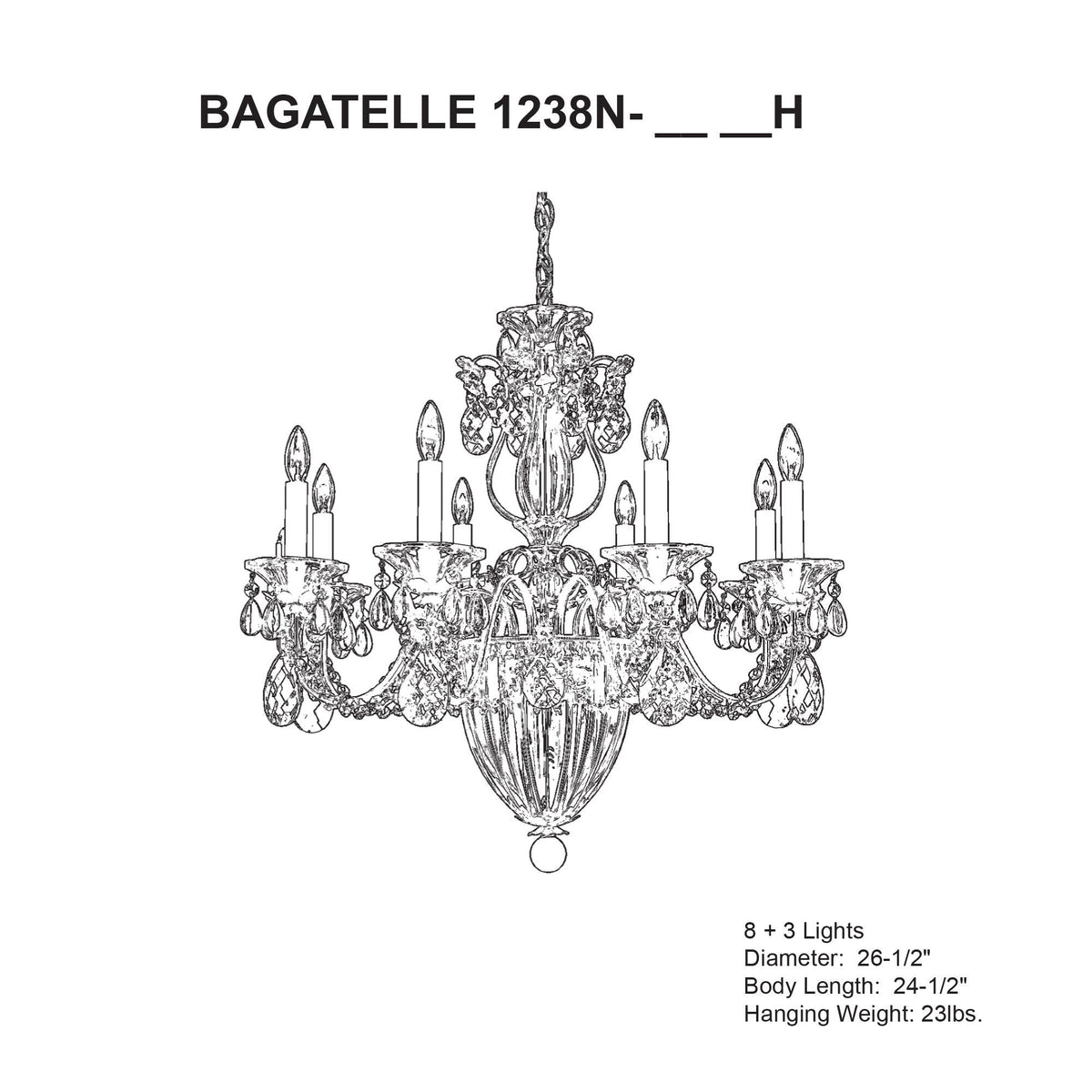 Bagatelle 24.5"H x 26.5"W 11-Light Crystal Chandelier in Silver