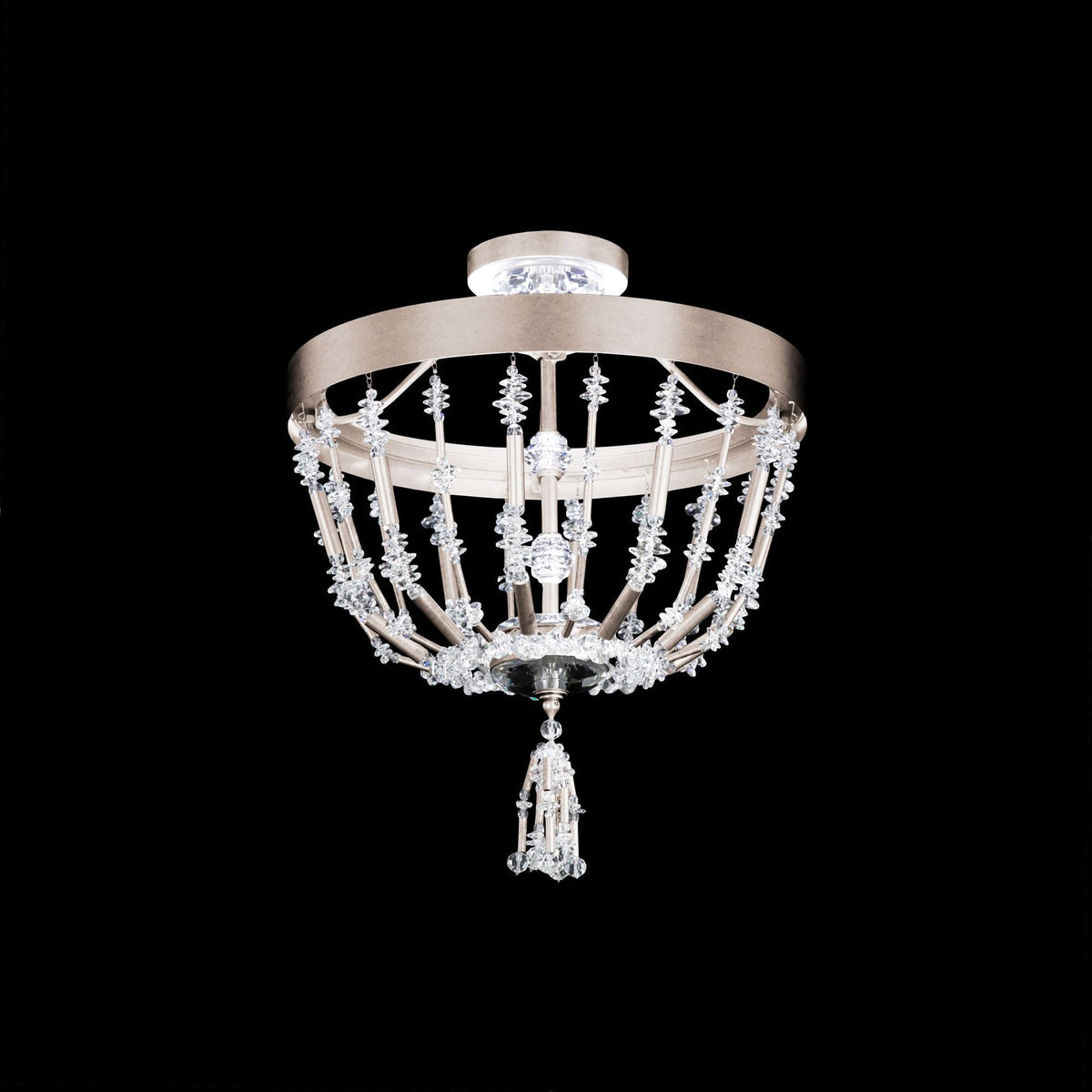 Bali 16" Wide Antique Silver Clear Crystal 1-Lt Semi-Flush Mt