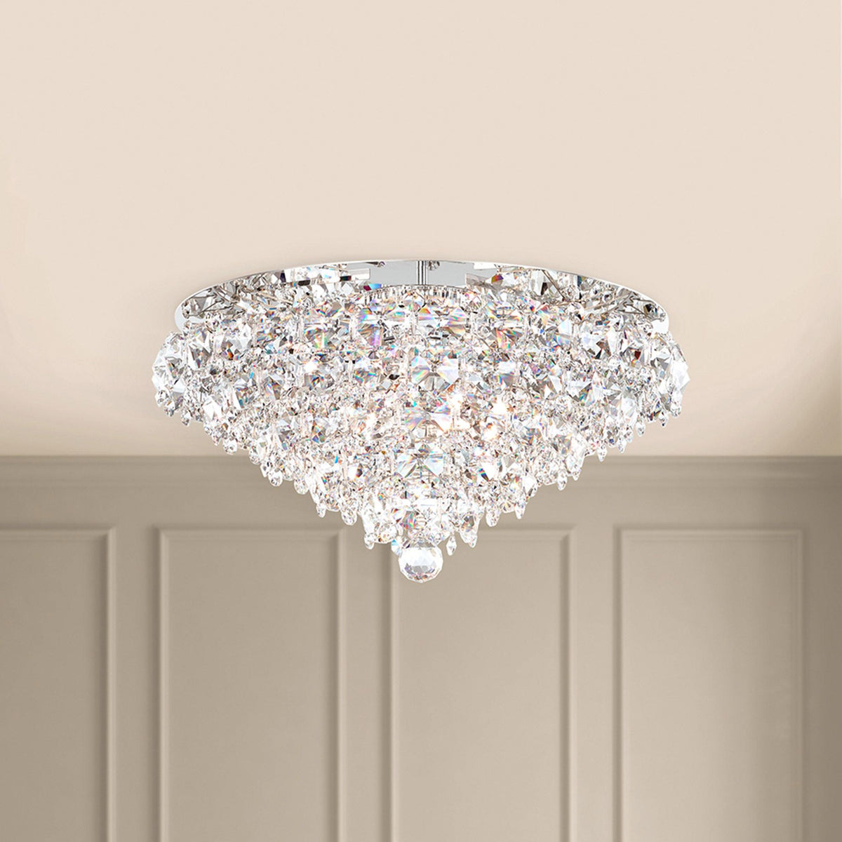 Baronet 12"H x 24"W 6-Light Crystal Flush Mount in Polished Stain