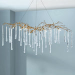 Brass and Glass Teardrop 60" Wide 9-Light Island Chandelier