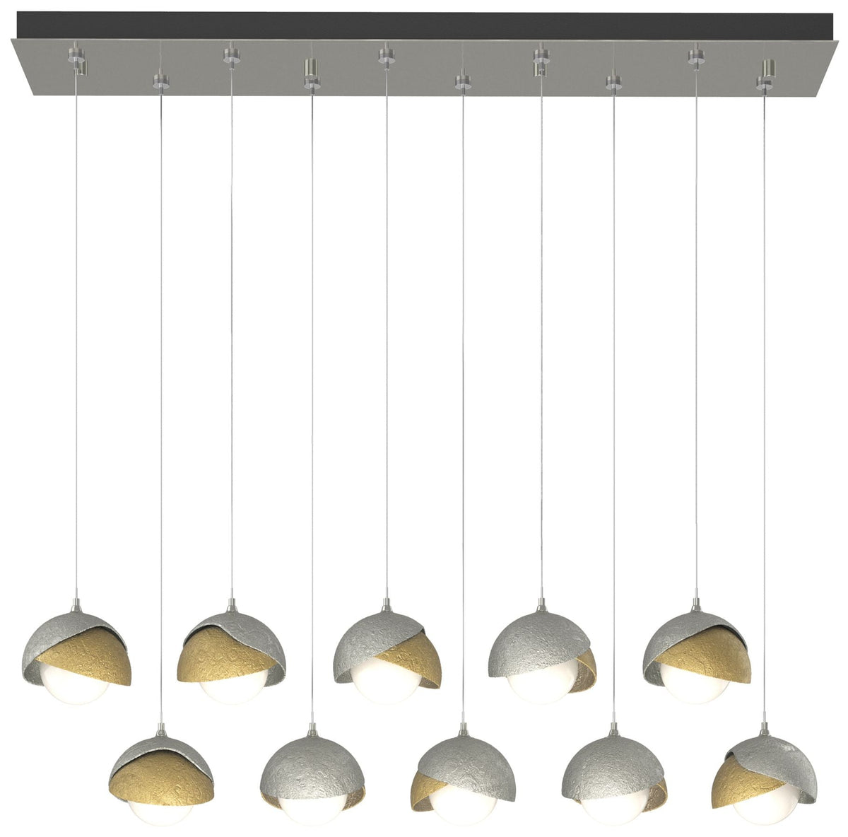 Brooklyn 44.5" Sterling & Brass Rectangular Long 2-Shade Pendant