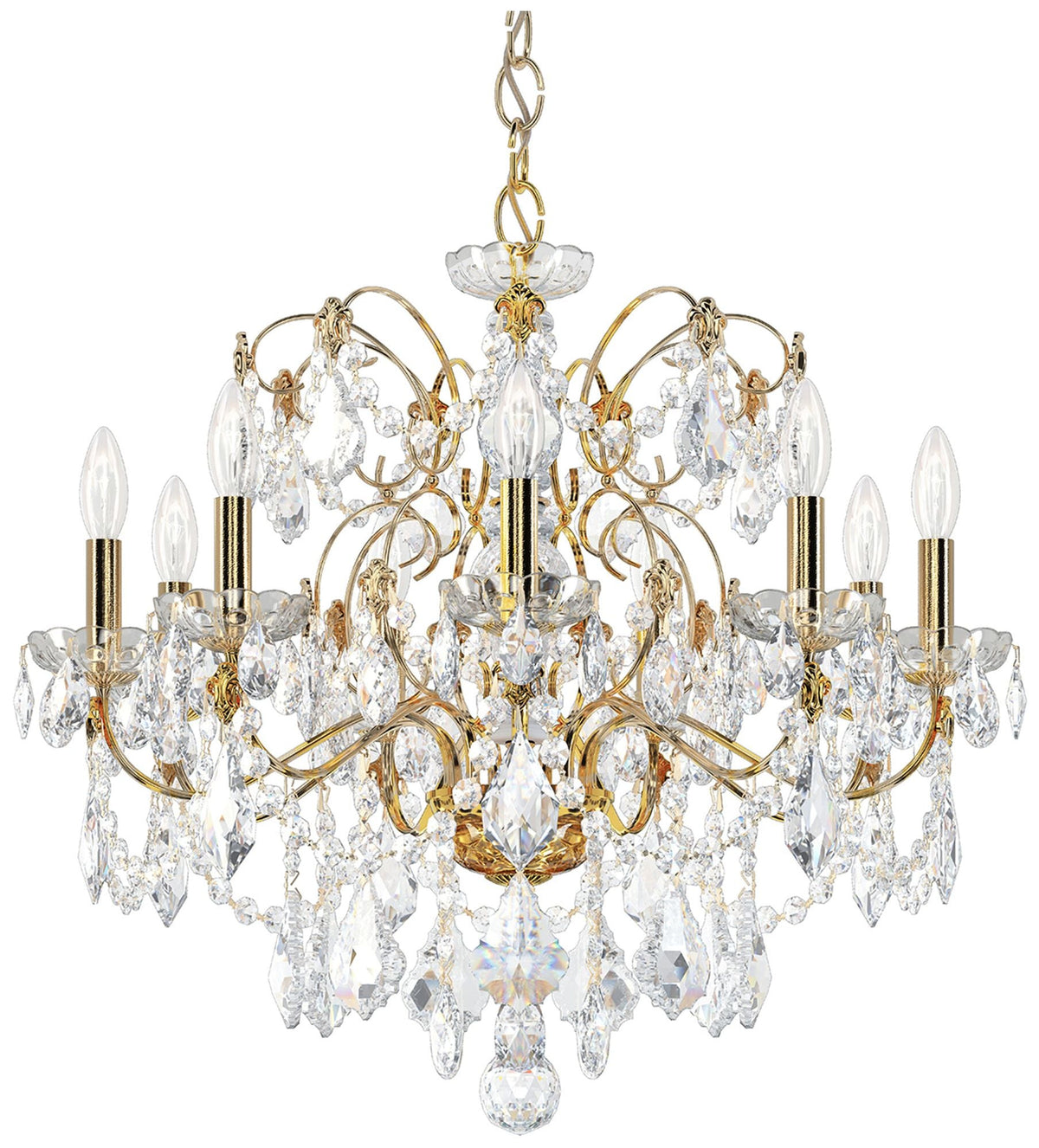 Century 22"H x 26"W 9-Light Crystal Chandelier in Polished Gold