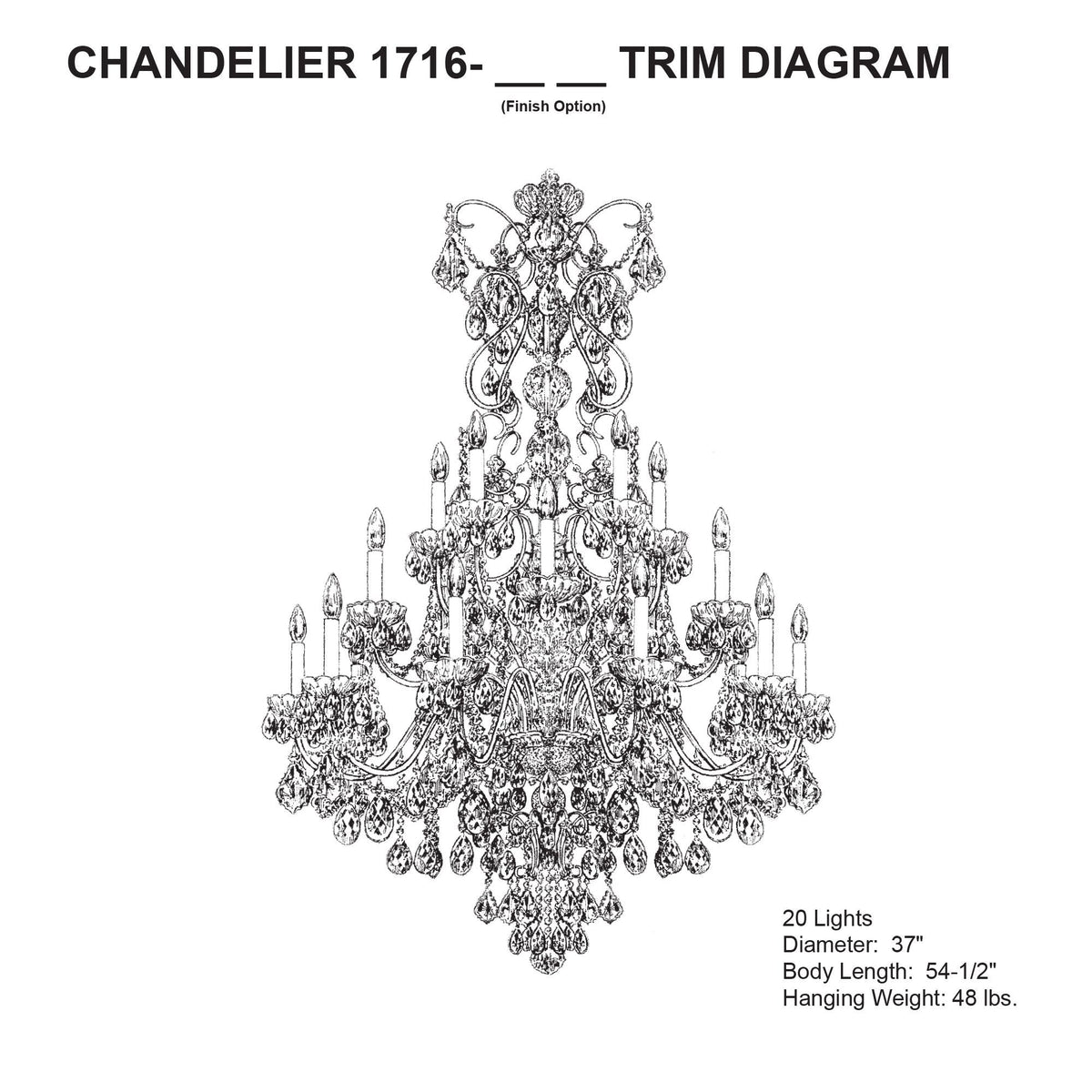 Century 54.5"H x 37"W 20-Light Crystal Chandelier in French Gold