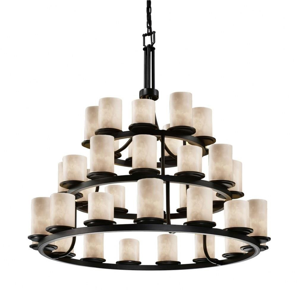 Justice Design - CLD-8712-10-MBLK - Clouds Dakota - 42 Inch 3-Tier Ring Chandelier with Cylinder Flat Rim Cloud Resin Shades