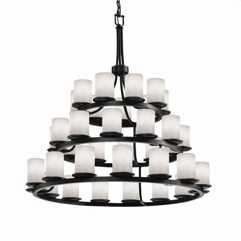 Justice Design - CLD-8712-10-MBLK - Clouds Dakota - 42 Inch 3-Tier Ring Chandelier with Cylinder Flat Rim Cloud Resin Shades