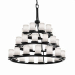 Justice Design - CLD-8712-10-MBLK - Clouds Dakota - 42 Inch 3-Tier Ring Chandelier with Cylinder Flat Rim Cloud Resin Shades