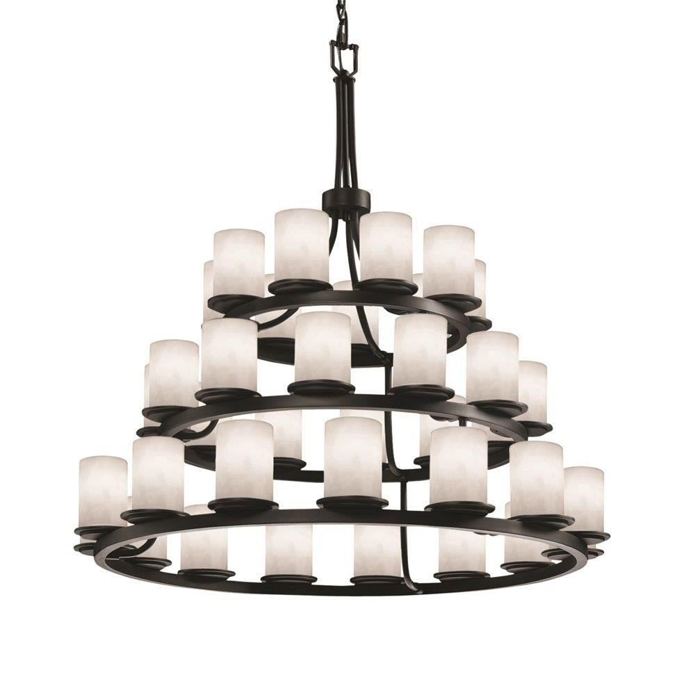 Justice Design - CLD-8712-10-MBLK - Clouds Dakota - 42 Inch 3-Tier Ring Chandelier with Cylinder Flat Rim Cloud Resin Shades