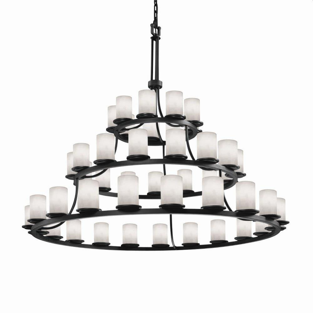 Justice Design - CLD-8714-10-DBRZ - Clouds Dakota - 60 Inch 3-Tier Ring Chandelier with Cylinder Flat Rim Cloud Resin Shades