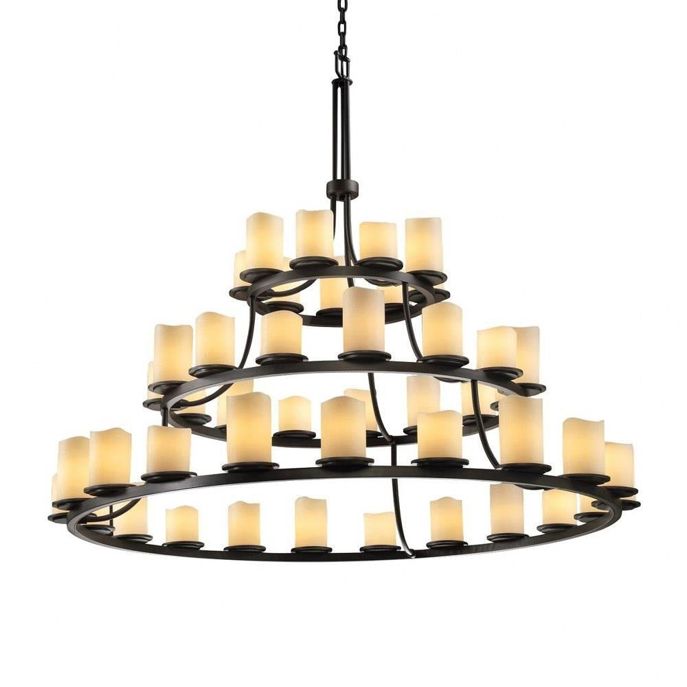 Justice Design - CNDL-8714-14-CREM-DBRZ - CandleAria Dakota - 45 Light 3-Tier Ring Chandelier with Cream Cylinder Melted Rim Faux Candle Shades