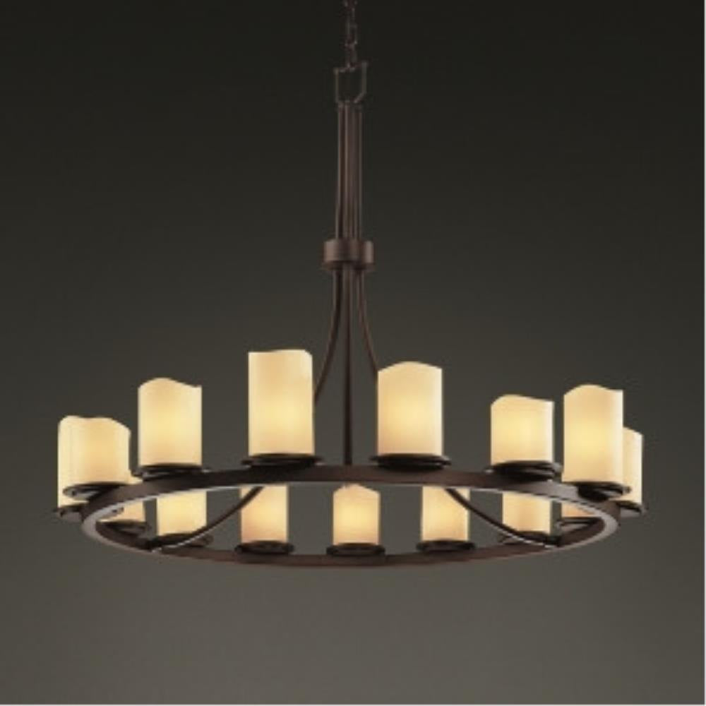 Justice Design - CNDL-8715-14-CREM-DBRZ-LED15-10500 - CandleAria Dakota - 15 Light Ring Chandelier with Cream Cylinder Melted Rim Faux Candle Shades