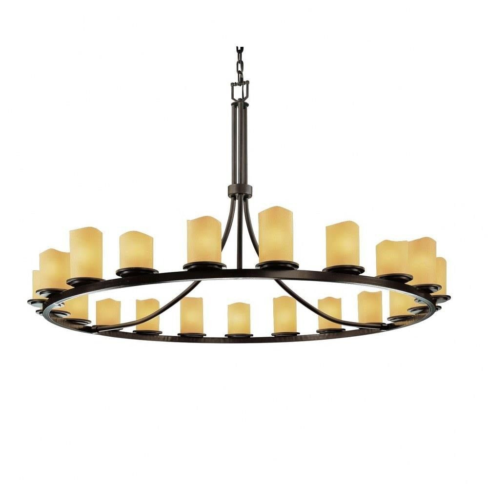 Justice Design - CNDL-8716-14-AMBR-DBRZ - CandleAria Dakota - 21 Light Ring Chandelier with Amber Cylinder Melted Rim Faux Candle Shades