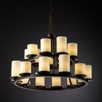 Justice Design - CNDL-8767-10-CREM-MBLK - CandleAria Dakota - 21 Light 2-Tier Ring Chandelier with Cream Cylinder Flat Rim Faux Candle Shades