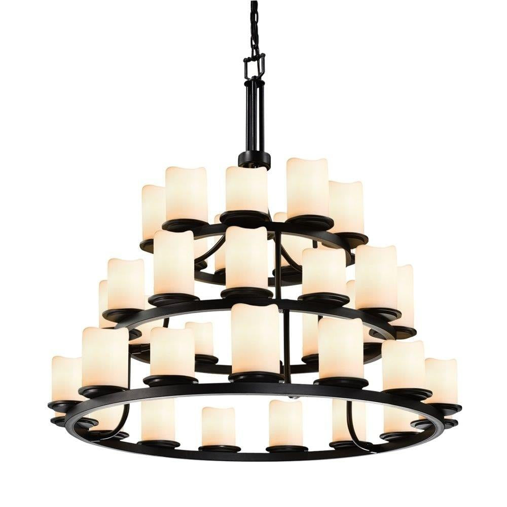 Justice Design - CNDL-8712-14-CREM-MBLK - CandleAria Dakota - 36 Light 3-Tier Ring Chandelier with Cream Cylinder Melted Rim Faux Candle Shades