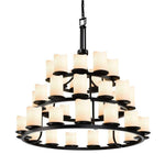 Justice Design - CNDL-8712-14-CREM-MBLK - CandleAria Dakota - 36 Light 3-Tier Ring Chandelier with Cream Cylinder Melted Rim Faux Candle Shades