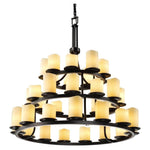 Justice Design - CNDL-8712-14-CREM-MBLK - CandleAria Dakota - 36 Light 3-Tier Ring Chandelier with Cream Cylinder Melted Rim Faux Candle Shades