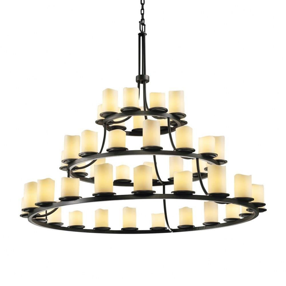 Justice Design - CNDL-8714-14-CREM-DBRZ - CandleAria Dakota - 45 Light 3-Tier Ring Chandelier with Cream Cylinder Melted Rim Faux Candle Shades