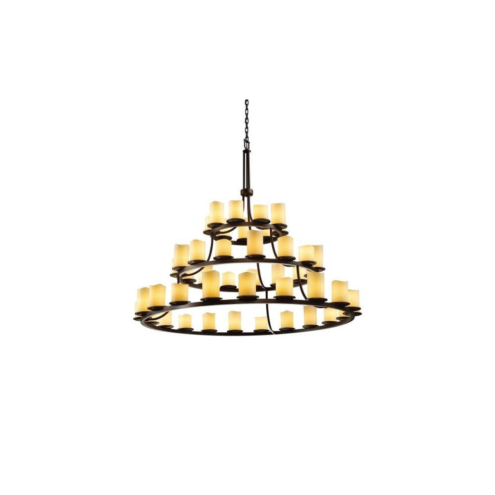 Justice Design - CNDL-8714-14-CREM-DBRZ - CandleAria Dakota - 45 Light 3-Tier Ring Chandelier with Cream Cylinder Melted Rim Faux Candle Shades