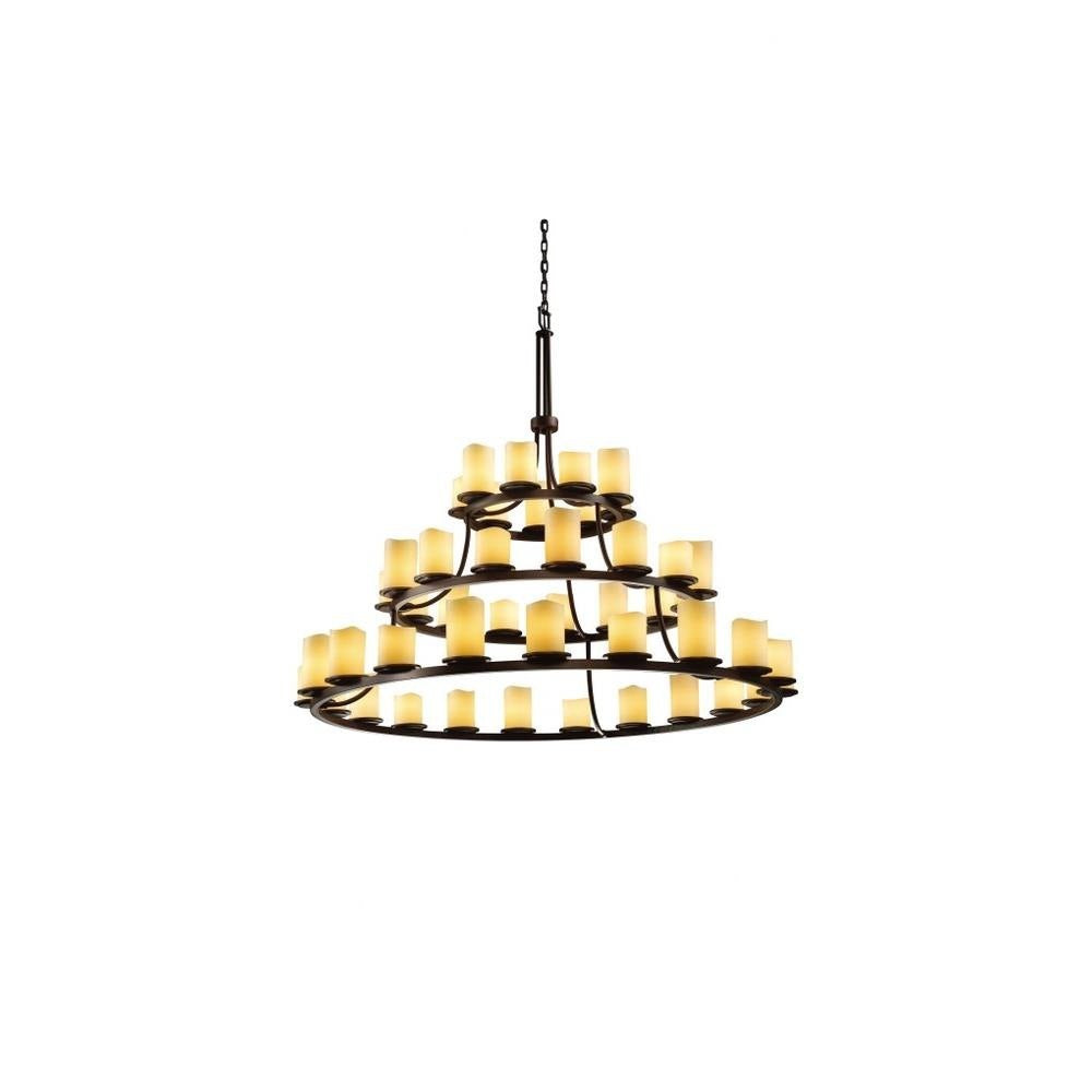 Justice Design - CNDL-8714-14-CREM-DBRZ - CandleAria Dakota - 45 Light 3-Tier Ring Chandelier with Cream Cylinder Melted Rim Faux Candle Shades