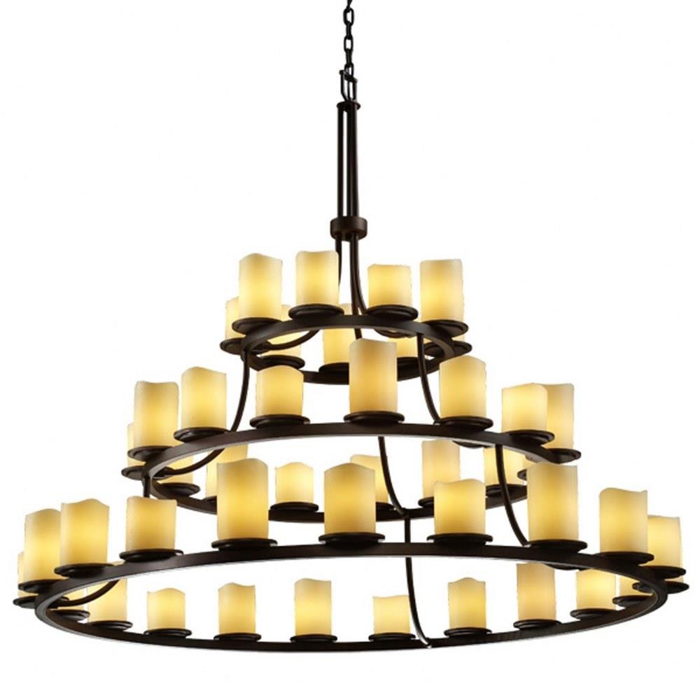 Justice Design - CNDL-8714-14-CREM-DBRZ - CandleAria Dakota - 45 Light 3-Tier Ring Chandelier with Cream Cylinder Melted Rim Faux Candle Shades