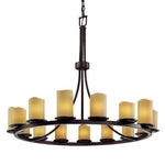 Justice Design - CNDL-8715-14-AMBR-DBRZ - CandleAria Dakota - 15 Light Ring Chandelier with Amber Cylinder Melted Rim Faux Candle Shades