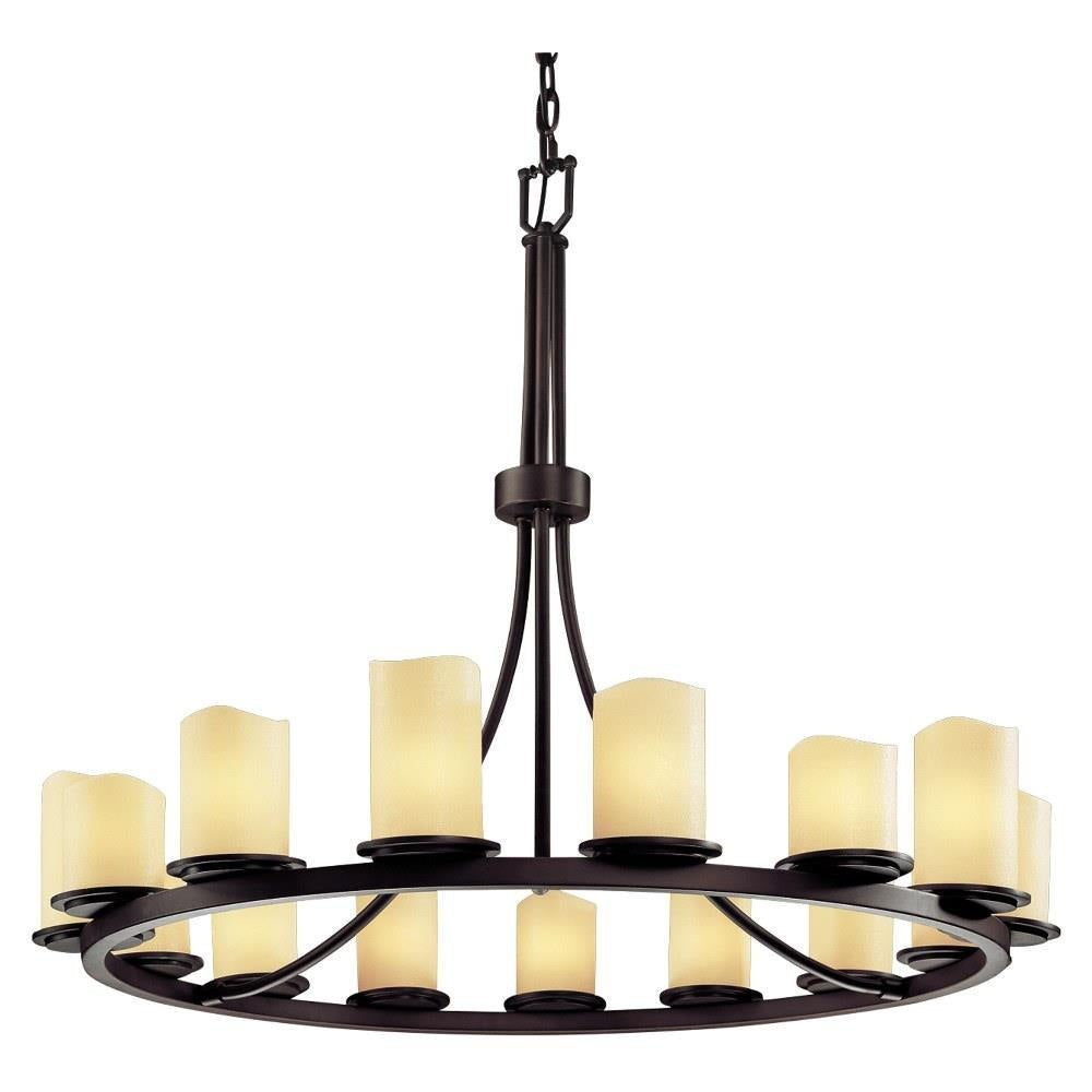 Justice Design - CNDL-8715-14-CREM-DBRZ-LED15-10500 - CandleAria Dakota - 15 Light Ring Chandelier with Cream Cylinder Melted Rim Faux Candle Shades