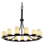 Justice Design - CNDL-8715-14-CREM-DBRZ-LED15-10500 - CandleAria Dakota - 15 Light Ring Chandelier with Cream Cylinder Melted Rim Faux Candle Shades