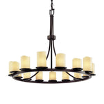 Justice Design - CNDL-8715-14-CREM-DBRZ-LED15-10500 - CandleAria Dakota - 15 Light Ring Chandelier with Cream Cylinder Melted Rim Faux Candle Shades