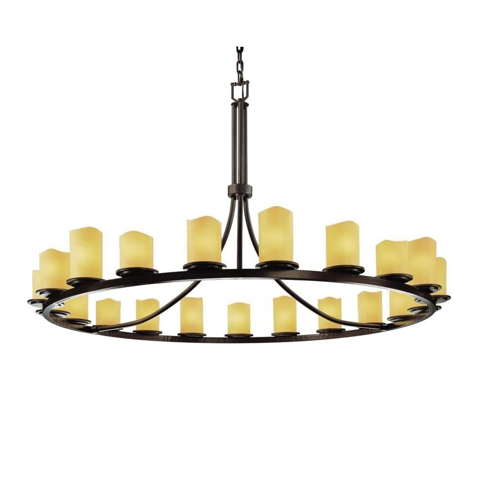 Justice Design - CNDL-8716-14-AMBR-DBRZ - CandleAria Dakota - 21 Light Ring Chandelier with Amber Cylinder Melted Rim Faux Candle Shades