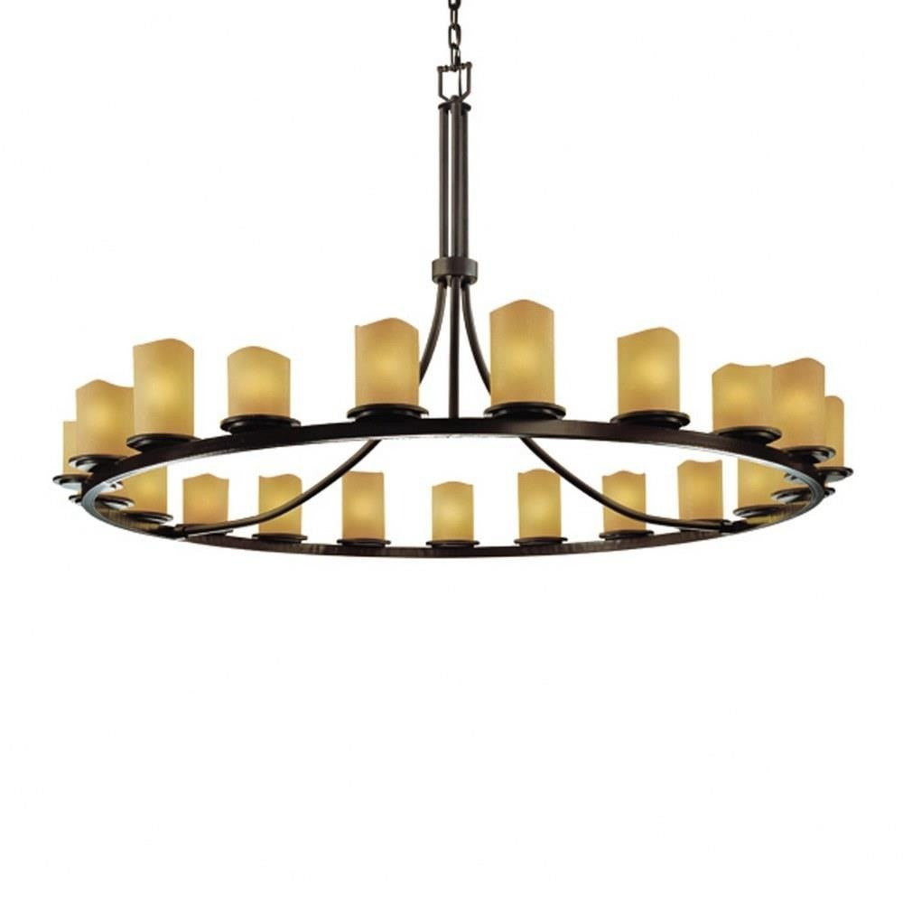 Justice Design - CNDL-8716-14-AMBR-DBRZ - CandleAria Dakota - 21 Light Ring Chandelier with Amber Cylinder Melted Rim Faux Candle Shades