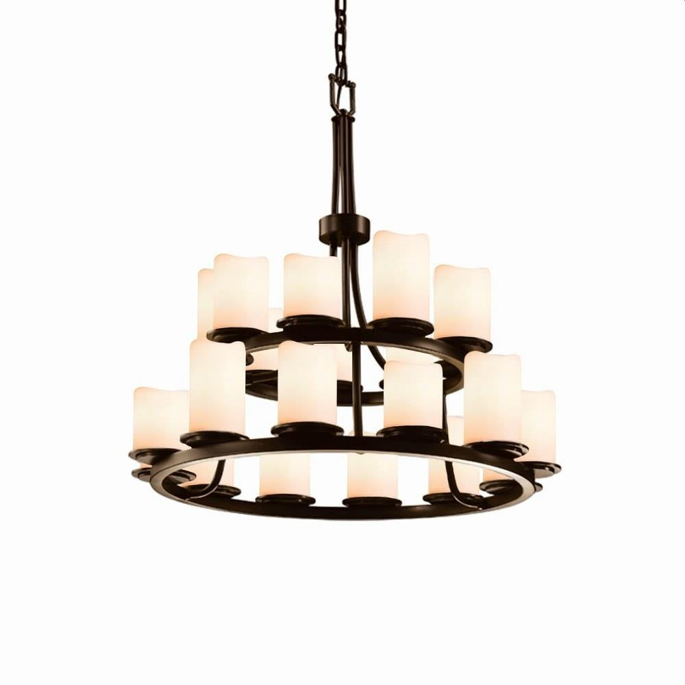 Justice Design - CNDL-8767-14-CREM-MBLK - CandleAria Dakota - 21 Light 2-Tier Ring Chandelier with Cream Cylinder Melted Rim Faux Candle Shades