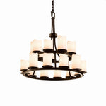 Justice Design - CNDL-8767-14-CREM-MBLK - CandleAria Dakota - 21 Light 2-Tier Ring Chandelier with Cream Cylinder Melted Rim Faux Candle Shades