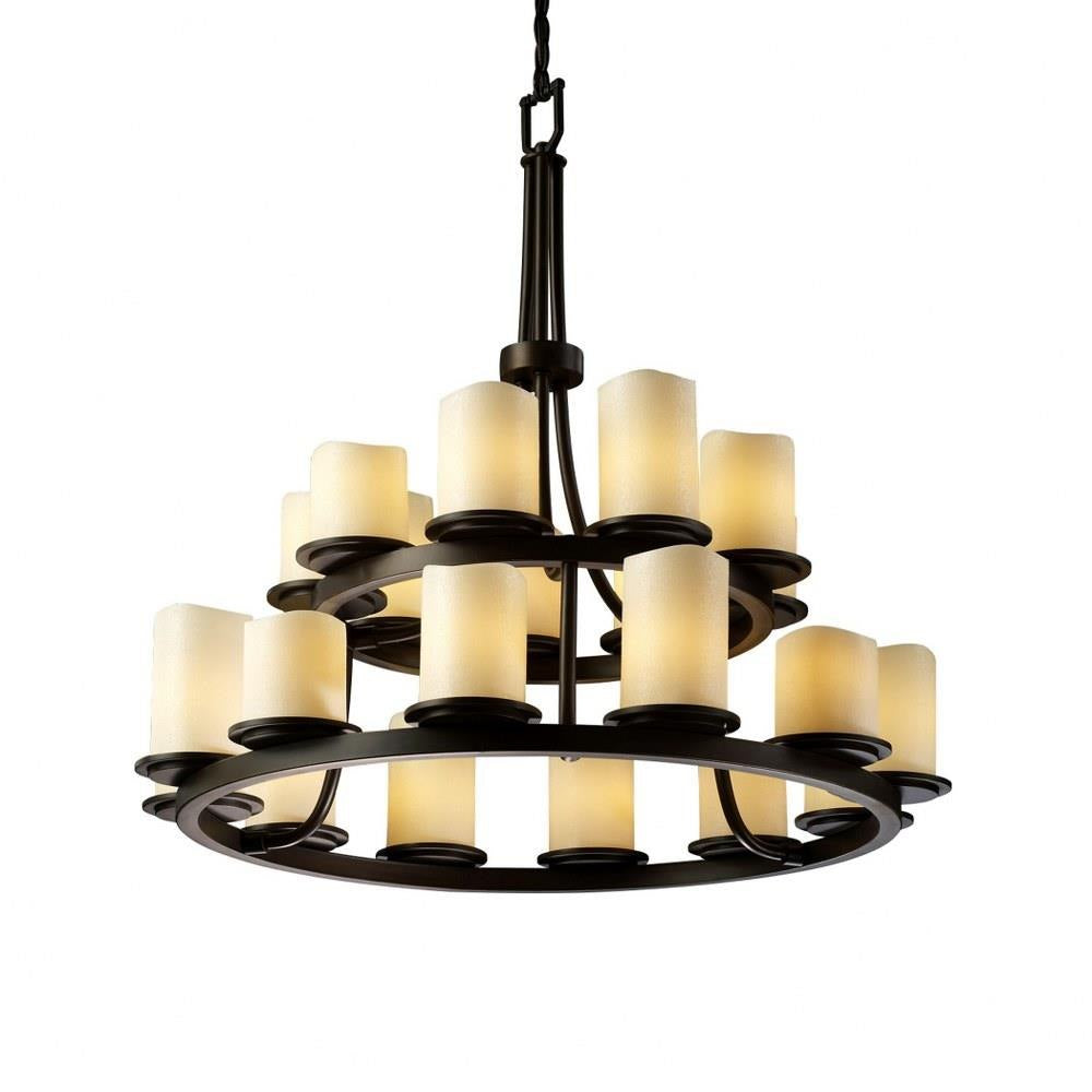 Justice Design - CNDL-8767-14-CREM-MBLK - CandleAria Dakota - 21 Light 2-Tier Ring Chandelier with Cream Cylinder Melted Rim Faux Candle Shades