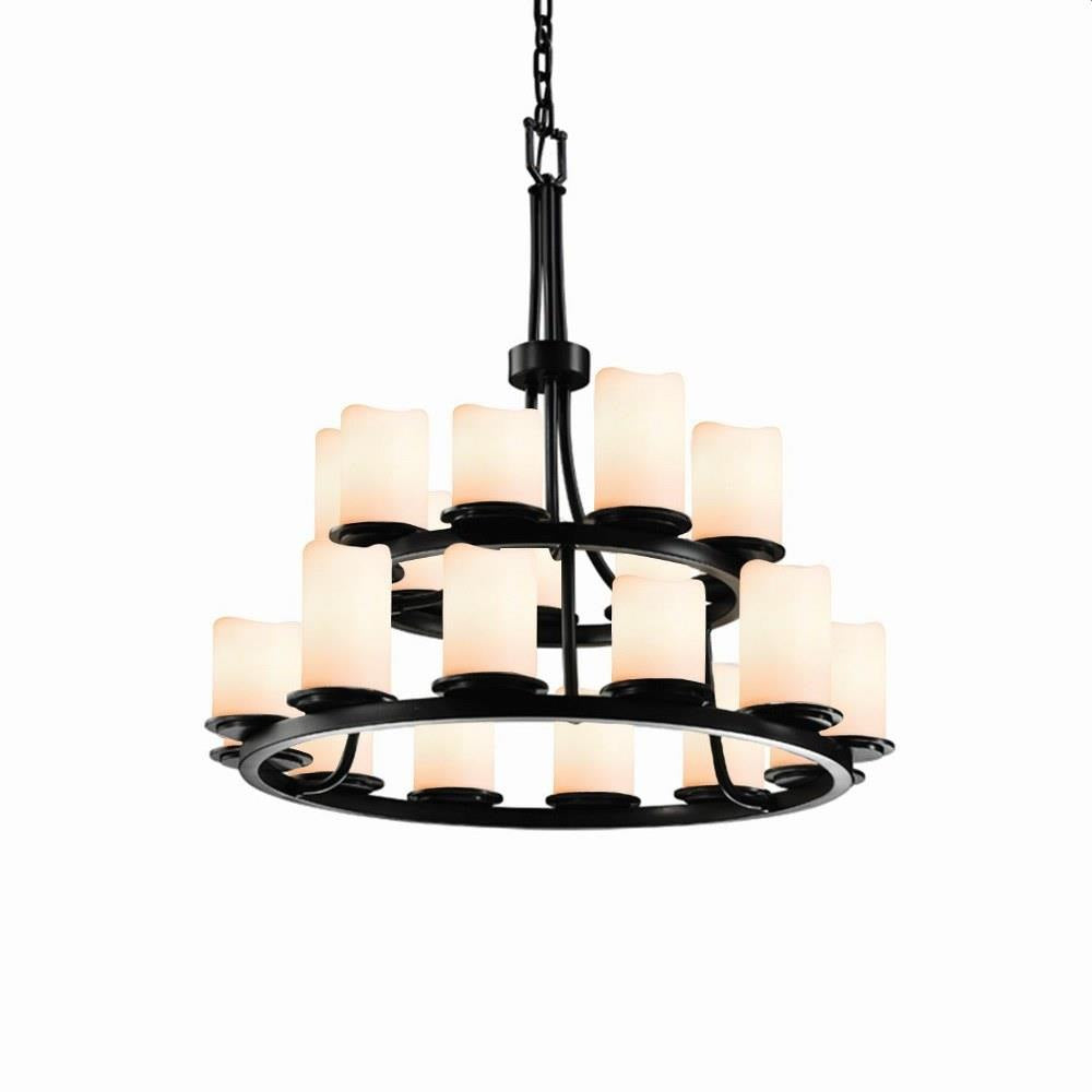 Justice Design - CNDL-8767-14-CREM-MBLK - CandleAria Dakota - 21 Light 2-Tier Ring Chandelier with Cream Cylinder Melted Rim Faux Candle Shades