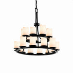 Justice Design - CNDL-8767-14-CREM-MBLK - CandleAria Dakota - 21 Light 2-Tier Ring Chandelier with Cream Cylinder Melted Rim Faux Candle Shades