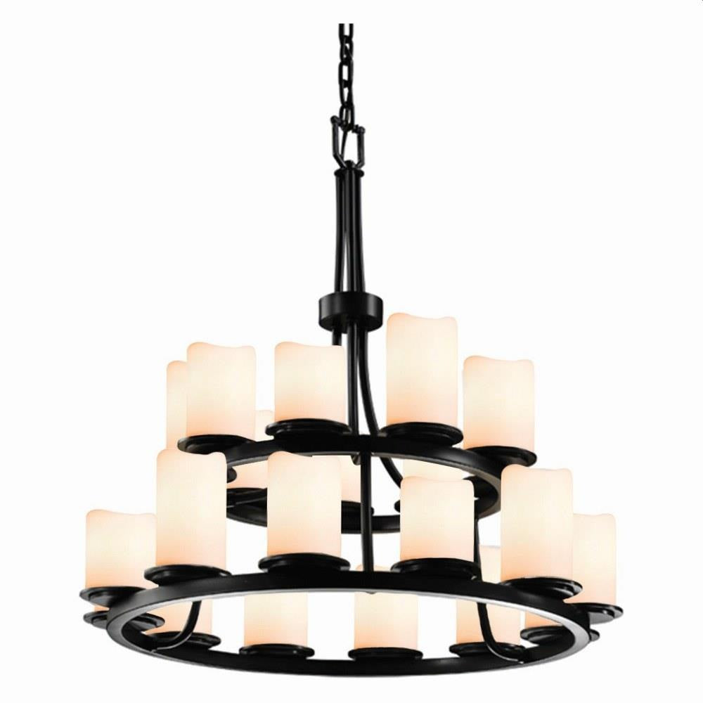 Justice Design - CNDL-8767-14-CREM-MBLK - CandleAria Dakota - 21 Light 2-Tier Ring Chandelier with Cream Cylinder Melted Rim Faux Candle Shades